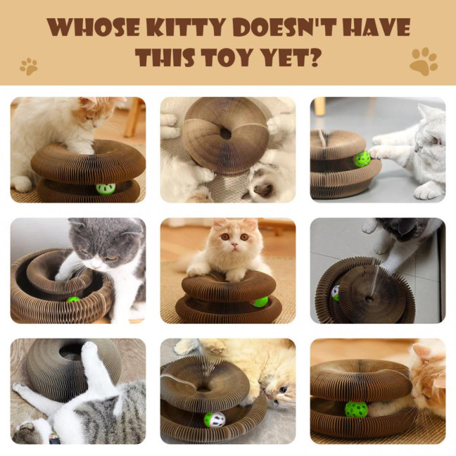 Cats Accordion Toy Foldable Cat Scratch Board with Bell Ball Portable Changeable Cat Scratcher Toy for Indoor Cats Anxiety Relief Exercise 