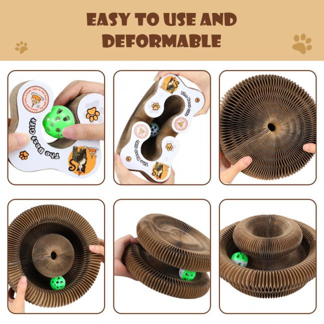 Cats Accordion Toy Foldable Cat Scratch Board with Bell Ball Portable Changeable Cat Scratcher Toy for Indoor Cats Anxiety Relief Exercise 