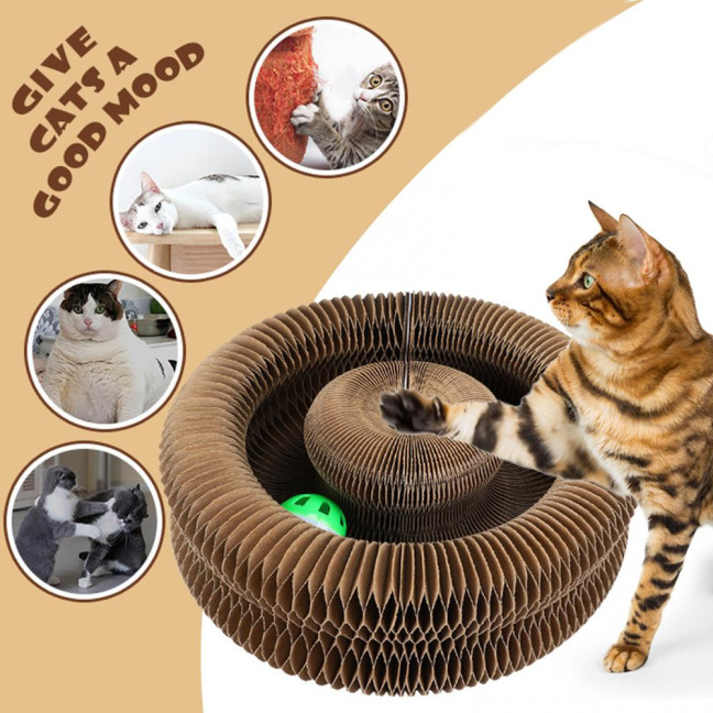 Cats Accordion Toy Foldable Cat Scratch Board with Bell Ball Portable Changeable Cat Scratcher Toy for Indoor Cats Anxiety Relief Exercise 