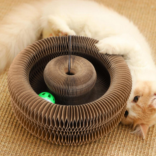 Cats Accordion Toy Foldable Cat Scratch Board with Bell Ball Portable Changeable Cat Scratcher Toy for Indoor Cats Anxiety Relief Exercise 