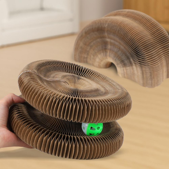 Cats Accordion Toy Foldable Cat Scratch Board with Bell Ball Portable Changeable Cat Scratcher Toy for Indoor Cats Anxiety Relief Exercise 