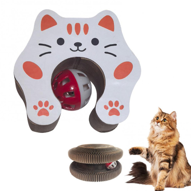 Flexible Accordion Cat Toy Changeable Cat Scratching Board with Bell Ball Portable Foldable Scratching Toy for Indoor Cats Entertainment Exercise