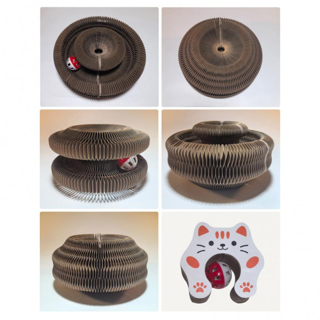 Flexible Accordion Cat Toy Changeable Cat Scratching Board with Bell Ball Portable Foldable Scratching Toy for Indoor Cats Entertainment Exercise