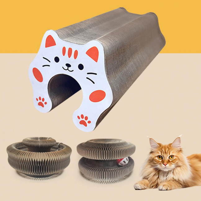 Flexible Accordion Cat Toy Changeable Cat Scratching Board with Bell Ball Portable Foldable Scratching Toy for Indoor Cats Entertainment Exercise