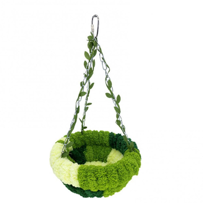 Hanging Parrot Nest Birdcage Plush Birds Bed with Leaves Hook Indoor Green Breeding Nest for Parakeet Conure Budgie Cockatiel Lovebird