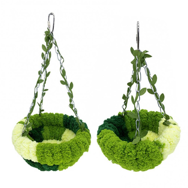 Hanging Parrot Nest Birdcage Plush Birds Bed with Leaves Hook Indoor Green Breeding Nest for Parakeet Conure Budgie Cockatiel Lovebird