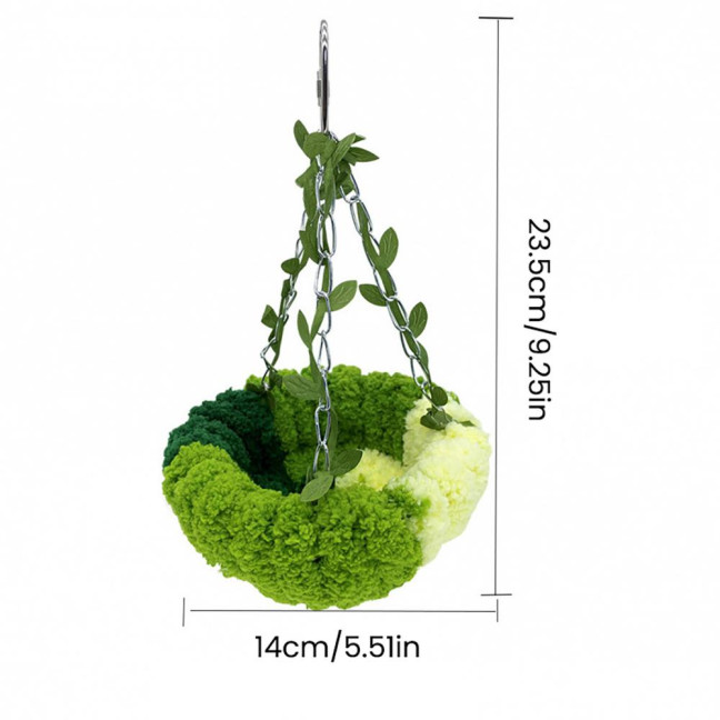 Hanging Parrot Nest Birdcage Plush Birds Bed with Leaves Hook Indoor Green Breeding Nest for Parakeet Conure Budgie Cockatiel Lovebird