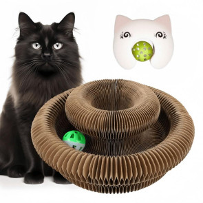 Cats Accordion Scratch Toy Foldable Interactive Cat Scratch Board with Bell Ball Portable Changeable Cat Scratcher for Indoor Cat Exercise Anxiety Relief 