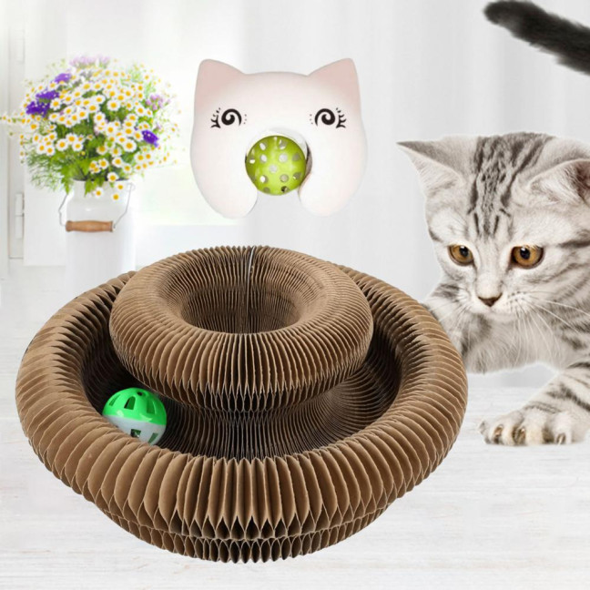 Cats Accordion Scratch Toy Foldable Interactive Cat Scratch Board with Bell Ball Portable Changeable Cat Scratcher for Indoor Cat Exercise Anxiety Relief 