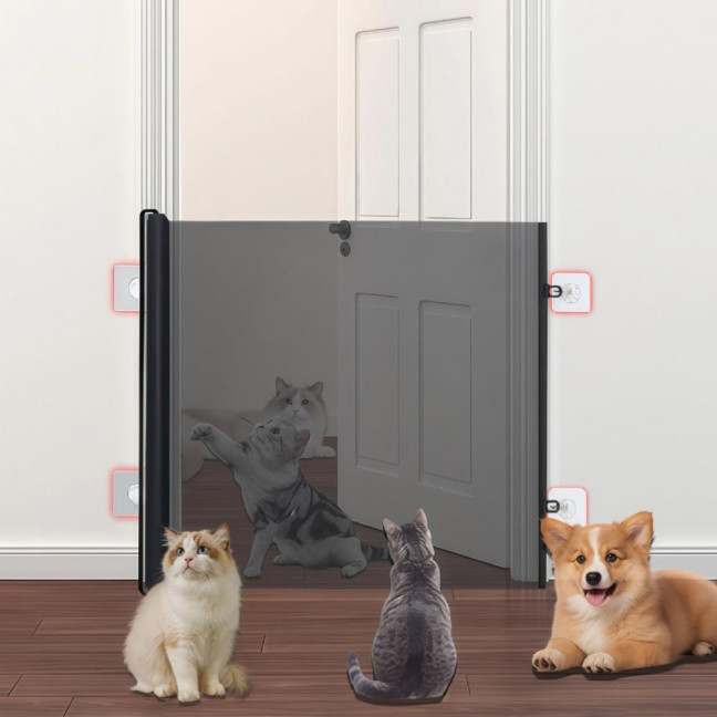Retractable Pet Gate Mesh Pet Safety Gate No Drill Installation Indoor Outdoor Pet Barrier Fence Home Divider for Stairs Doorways Bedrooms