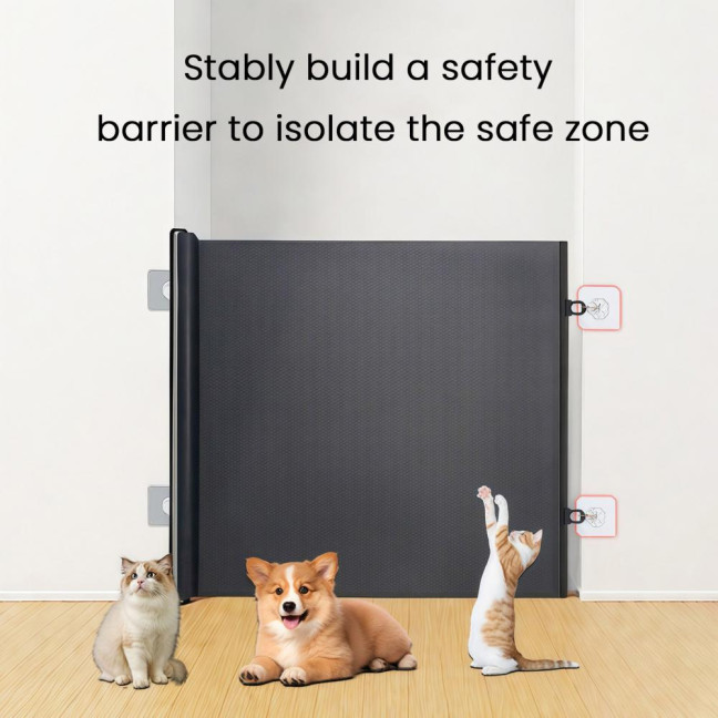 Retractable Pet Gate Mesh Pet Safety Gate No Drill Installation Indoor Outdoor Pet Barrier Fence Home Divider for Stairs Doorways Bedrooms
