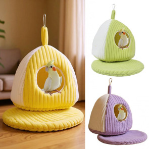 Hanging Birds Nest Winter Warm Parrot Nest with Mat Birdcage Plush Hammock Bed for Parakeets Cockatiels Budgies Conures 