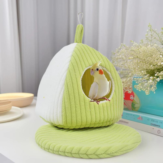 Hanging Birds Nest Winter Warm Parrot Nest with Mat Birdcage Plush Hammock Bed for Parakeets Cockatiels Budgies Conures 