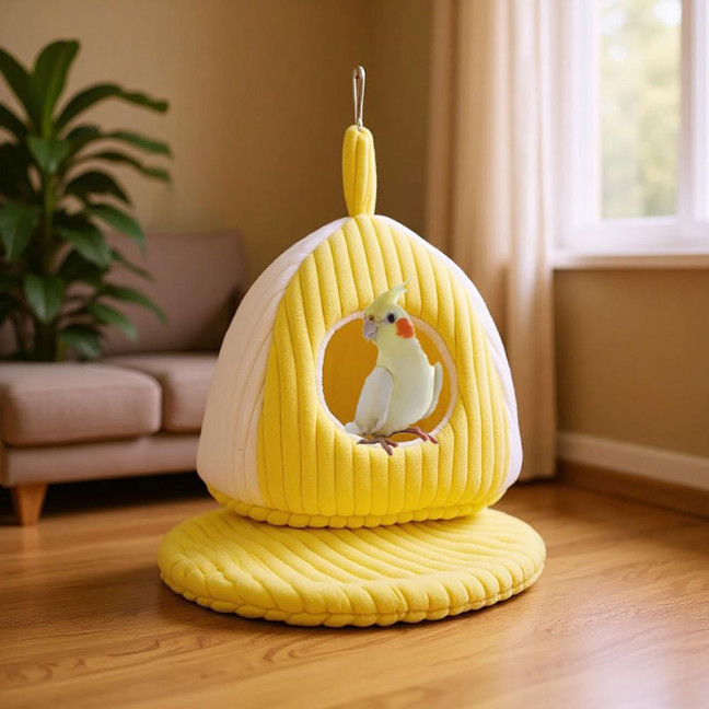 Hanging Birds Nest Winter Warm Parrot Nest with Mat Birdcage Plush Hammock Bed for Parakeets Cockatiels Budgies Conures 