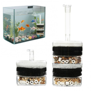 Aquarium Corner Filter Fish Tank Air Driven Sponge Filter Bio Filtration Corner Filter with Multi Kinds of Filter Media for Fry Shrimp Nano Fish Tank 