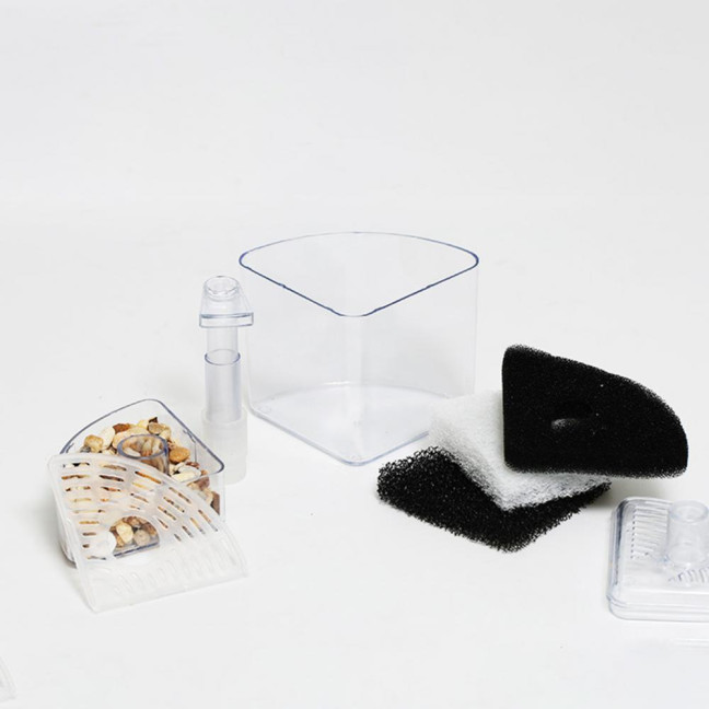 Aquarium Corner Filter Fish Tank Air Driven Sponge Filter Bio Filtration Corner Filter with Multi Kinds of Filter Media for Fry Shrimp Nano Fish Tank 