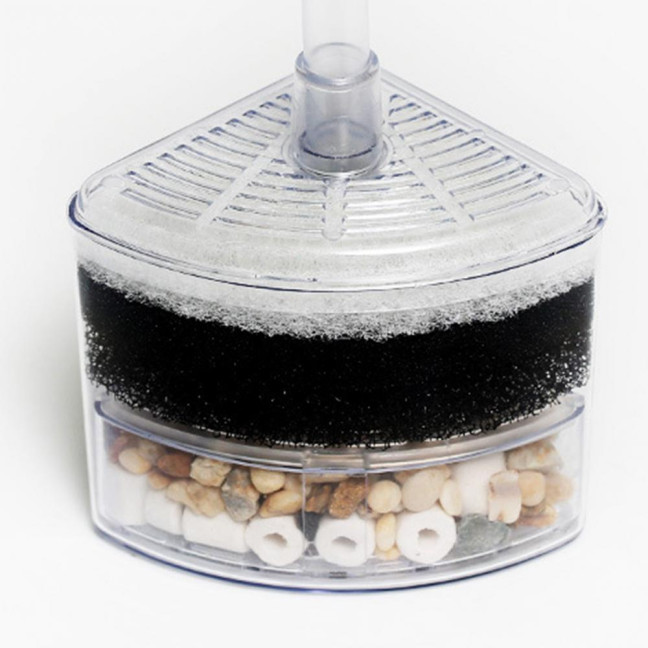 Aquarium Corner Filter Fish Tank Air Driven Sponge Filter Bio Filtration Corner Filter with Multi Kinds of Filter Media for Fry Shrimp Nano Fish Tank 