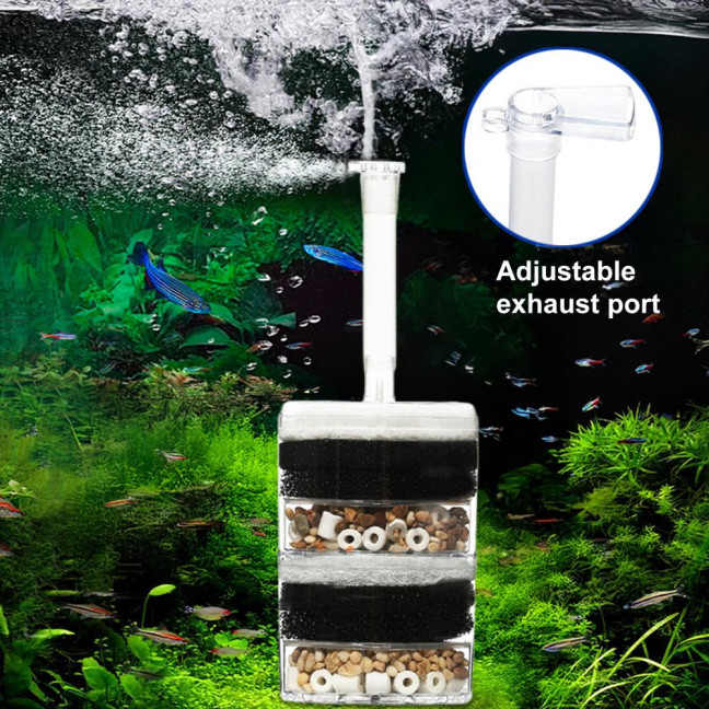 Aquarium Corner Filter Fish Tank Air Driven Sponge Filter Bio Filtration Corner Filter with Multi Kinds of Filter Media for Fry Shrimp Nano Fish Tank 