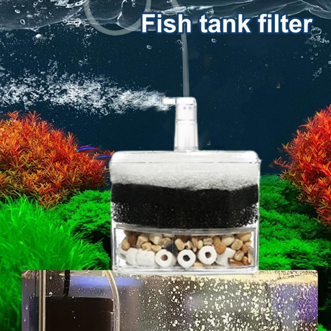 Aquarium Corner Filter Fish Tank Air Driven Sponge Filter Bio Filtration Corner Filter with Multi Kinds of Filter Media for Fry Shrimp Nano Fish Tank 
