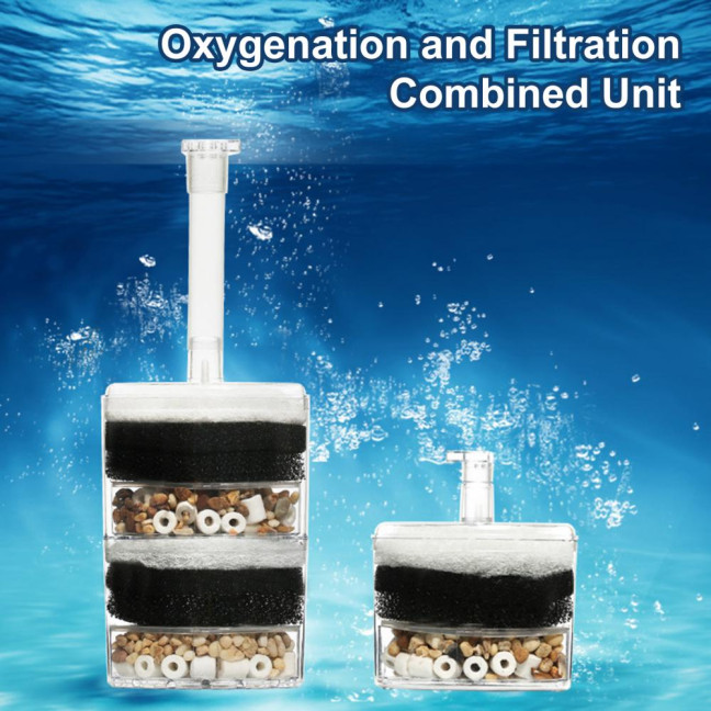 Aquarium Corner Filter Fish Tank Air Driven Sponge Filter Bio Filtration Corner Filter with Multi Kinds of Filter Media for Fry Shrimp Nano Fish Tank 