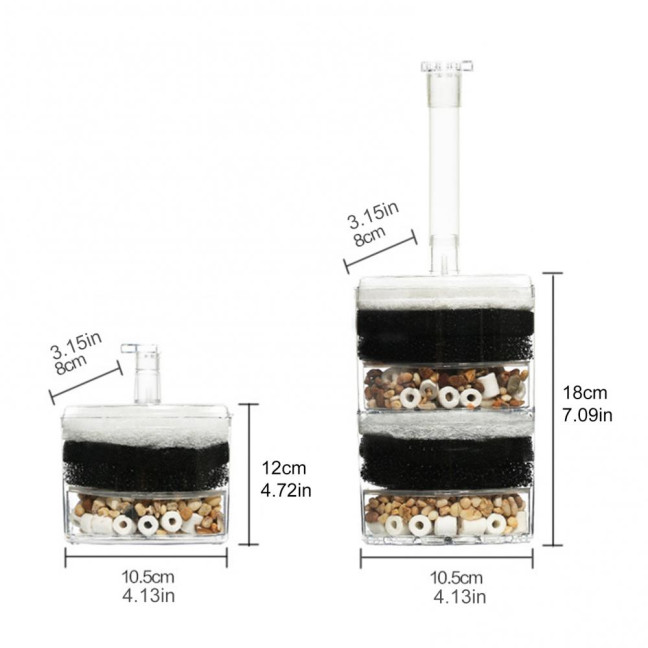 Aquarium Corner Filter Fish Tank Air Driven Sponge Filter Bio Filtration Corner Filter with Multi Kinds of Filter Media for Fry Shrimp Nano Fish Tank 