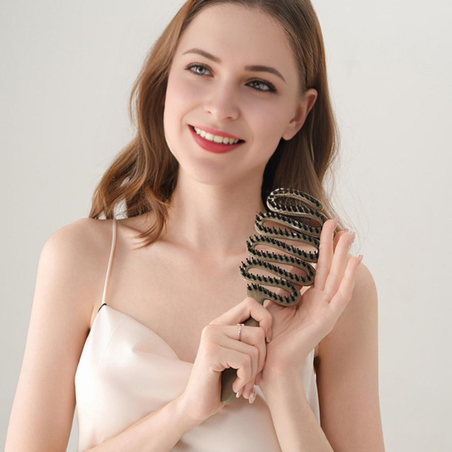 Boar Bristle Hair Brush Portable Anti-static Vented Hair Paddle Brush Women Scalp Massage Hair Voluming Styling Detangling Comb 