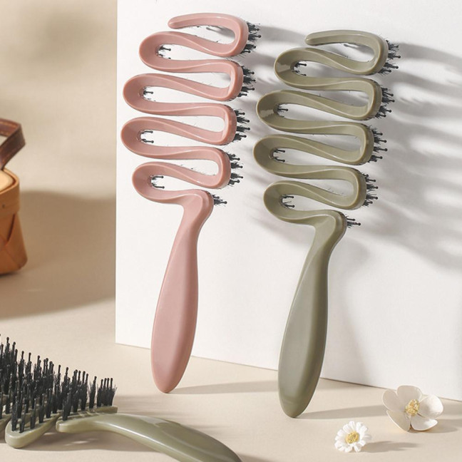 Boar Bristle Hair Brush Portable Anti-static Vented Hair Paddle Brush Women Scalp Massage Hair Voluming Styling Detangling Comb 