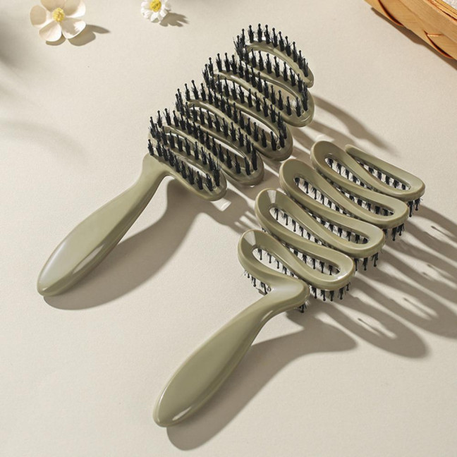 Boar Bristle Hair Brush Portable Anti-static Vented Hair Paddle Brush Women Scalp Massage Hair Voluming Styling Detangling Comb 