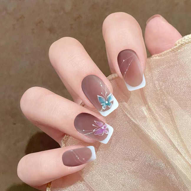 24Pcs Butterfly Fake Nails French Square Long Nail Extension Removable Home Salon Women Girls Full Cover Plastic Press on Nails Kit 24Pcs Butterfly Fake Nails French Square Long Nail Extension Removable Home Salon Women Girls Full Cover Plastic Press on Nails Kit