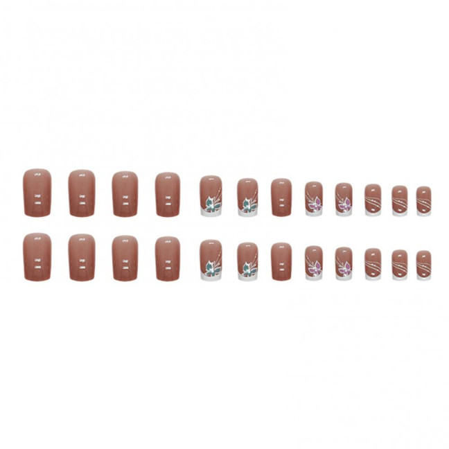 24Pcs Butterfly Fake Nails French Square Long Nail Extension Removable Home Salon Women Girls Full Cover Plastic Press on Nails Kit 24Pcs Butterfly Fake Nails French Square Long Nail Extension Removable Home Salon Women Girls Full Cover Plastic Press on Nails Kit