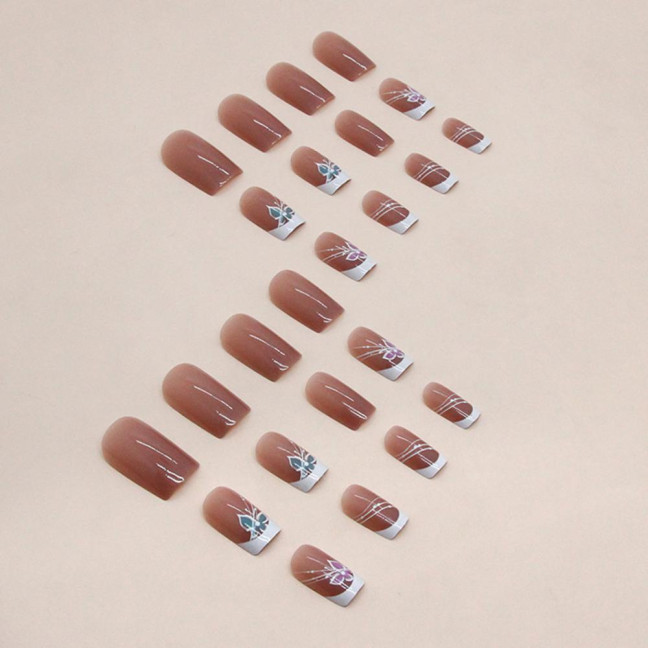 24Pcs Butterfly Fake Nails French Square Long Nail Extension Removable Home Salon Women Girls Full Cover Plastic Press on Nails Kit 24Pcs Butterfly Fake Nails French Square Long Nail Extension Removable Home Salon Women Girls Full Cover Plastic Press on Nails Kit
