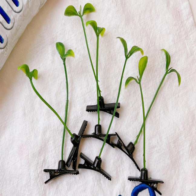 100 Pcs Bean Sprout Hair Clips Plant Hairpins Anti-slip Fake Leaf Funny Shape Long Green Sprout Decor Adult Children Hair Decoration Hair Clips 
