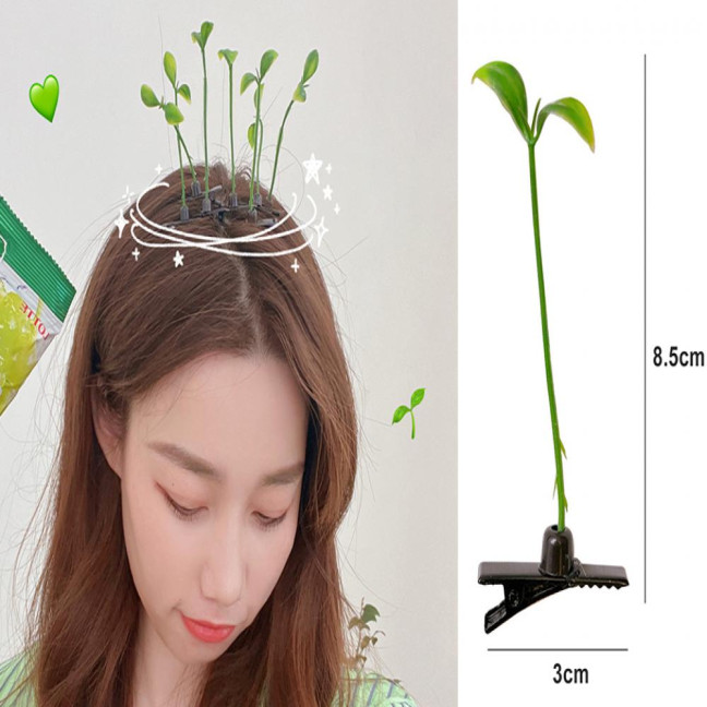 100 Pcs Bean Sprout Hair Clips Plant Hairpins Anti-slip Fake Leaf Funny Shape Long Green Sprout Decor Adult Children Hair Decoration Hair Clips 
