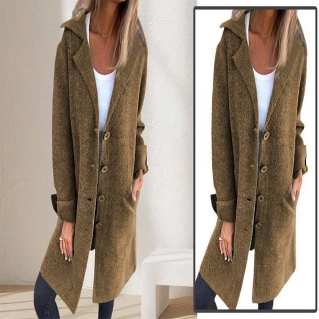 Autumn Winter Women Jacket Turn-down Collar Single-breasted Long Sleeves Loose Solid Color Woolen Coat Pockets Mid Length Commuting Dating Overcoat Autumn Winter Women Jacket Turn-down Collar Single-breasted Long Sleeves Loose Solid Color Woolen Coat Pockets Mid Length Commuting Dating Overcoat