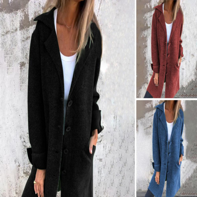 Autumn Winter Women Jacket Turn-down Collar Single-breasted Long Sleeves Loose Solid Color Woolen Coat Pockets Mid Length Commuting Dating Overcoat Autumn Winter Women Jacket Turn-down Collar Single-breasted Long Sleeves Loose Solid Color Woolen Coat Pockets Mid Length Commuting Dating Overcoat