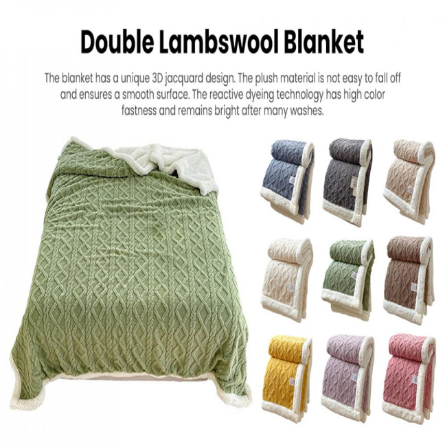 Winter Thickened Blanket Double-sided Fluff Plush Double-layer 3D Jacquard Solid Color Office Nap Dormitory Home Bed Sofa Travel Cozy Warm Blanket