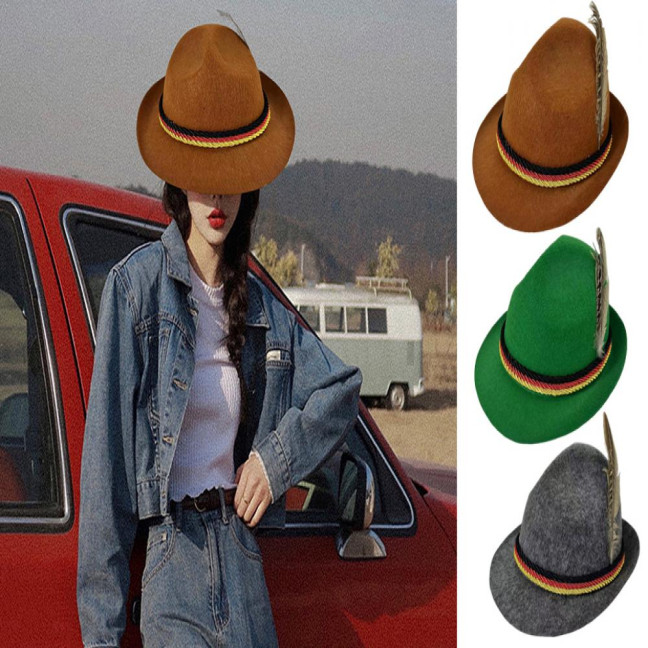 Top Hat Oktoberfest Fedora Retro Bavarian Style Unisex Cap with Feather And Rope Decor Holiday 1920s Themed Parties Cosplay Events Hat Top Hat Oktoberfest Fedora Retro Bavarian Style Unisex Cap with Feather And Rope Decor Holiday 1920s Themed Parties Cosplay Events Hat