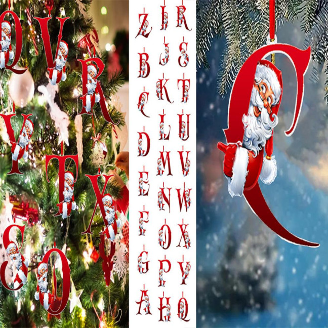 Christmas Ornaments Personalized 26 Letters Name Word Tree Hanging Ornaments Santa Monogram Alphabet Acrylic Pendant for Bag Tree Decor