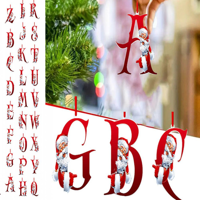 Christmas Ornaments Personalized 26 Letters Name Word Tree Hanging Ornaments Santa Monogram Alphabet Acrylic Pendant for Bag Tree Decor