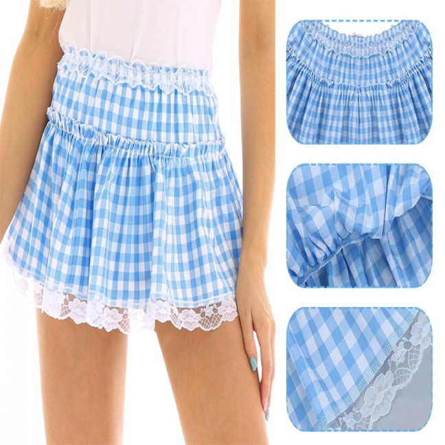 Mini Skirt Mid-rise Elastic Waist Plaid Print Lace Stitching Ruffle Short Skirt A-Line Halloween Cosplay Role-Playing Skirt Mini Skirt Mid-rise Elastic Waist Plaid Print Lace Stitching Ruffle Short Skirt A-Line Halloween Cosplay Role-Playing Skirt