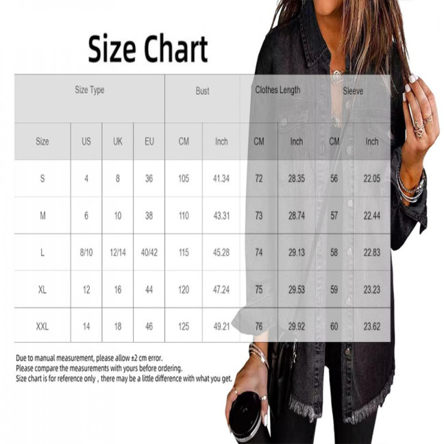 Women Denim Coat with Breast Pockets Turn-down Collar Washed Single-breasted Pure Color Wipped Edge Loose Cardigan Long Sleeve Jacket Women Denim Coat with Breast Pockets Turn-down Collar Washed Single-breasted Pure Color Wipped Edge Loose Cardigan Long Sleeve Jacket