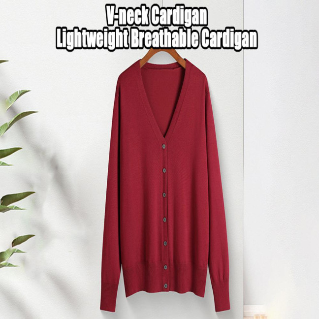 Women Knitted Cardigan Jacket Button Down V-Neck Long Sleeve Casual Sweater Solid Color Ribbed Trim Cardigan Outerwear