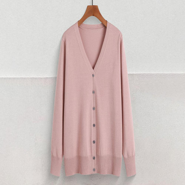 Women Knitted Cardigan Jacket Button Down V-Neck Long Sleeve Casual Sweater Solid Color Ribbed Trim Cardigan Outerwear