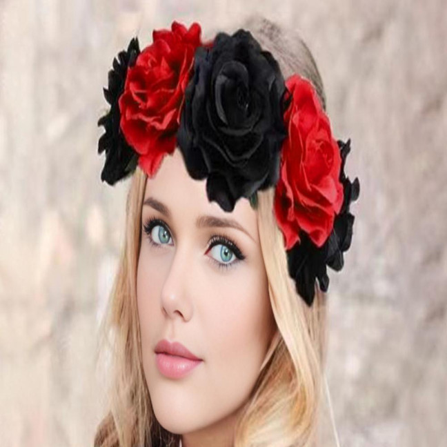 Rose Headband Handmade Hair Hoop with 5 Artificial Roses High Elastic Design Bohemia Style Hair Hoop Festival Decor