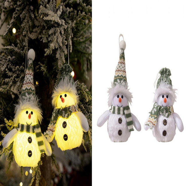 Snowman Christmas Ornament Lighted Plush Snowman Doll Battery Operated Night Light Snowman Figurine for Xmas Gifts Tabletop Decor