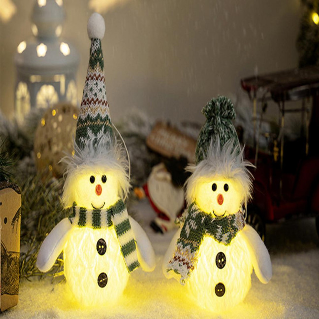 Snowman Christmas Ornament Lighted Plush Snowman Doll Battery Operated Night Light Snowman Figurine for Xmas Gifts Tabletop Decor