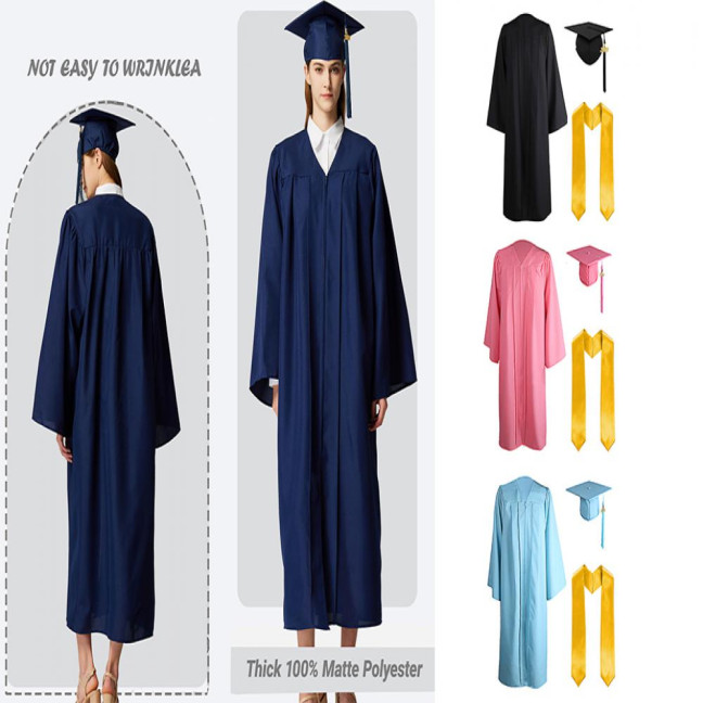 3 Pcs/Set Graduation Costume Matte Graduation Cap Shoulder Stoles And Gown Set Unisex Loose Fit Gown for High School College Postgrad Graduation Ceremonies