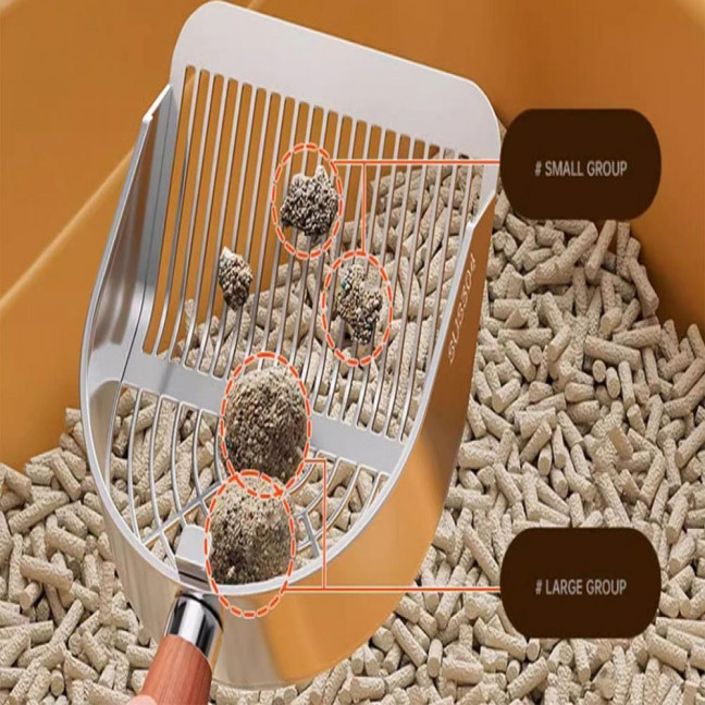 Metal Cat Litter Scoop with Holder Pet Poop Scooper with Ergonomic Wood Handle Fast Sifting Shovel Cat Supplies