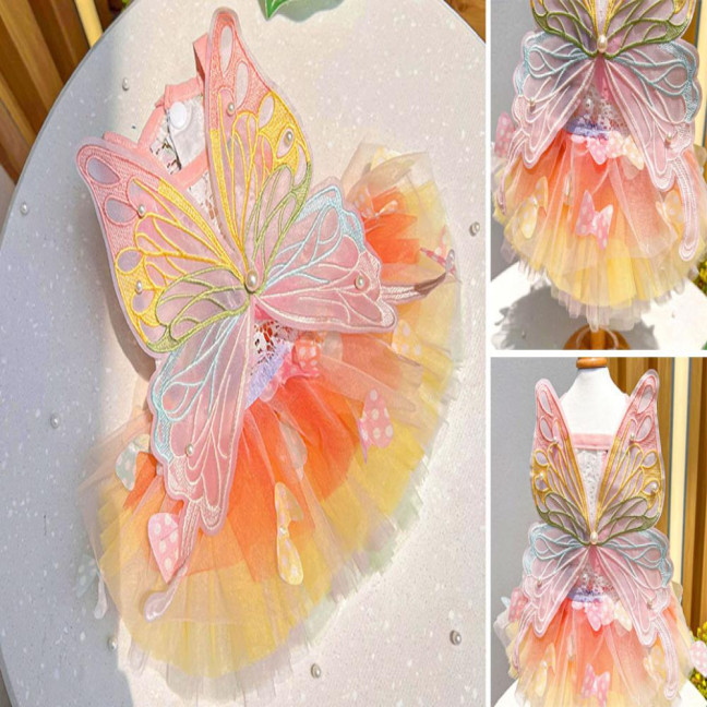 Dog Dress Butterflies Princess Style Colorful Wings Fluffy Tutu Dress Vibrant Color Lace Fabric Pet Dog Dress