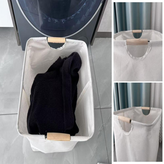 Laundry Hamper Storage Basket with Bamboo Handle Foldable Design Large Capacity Waterproof Fabric Clothes Hamper Laundry Basket